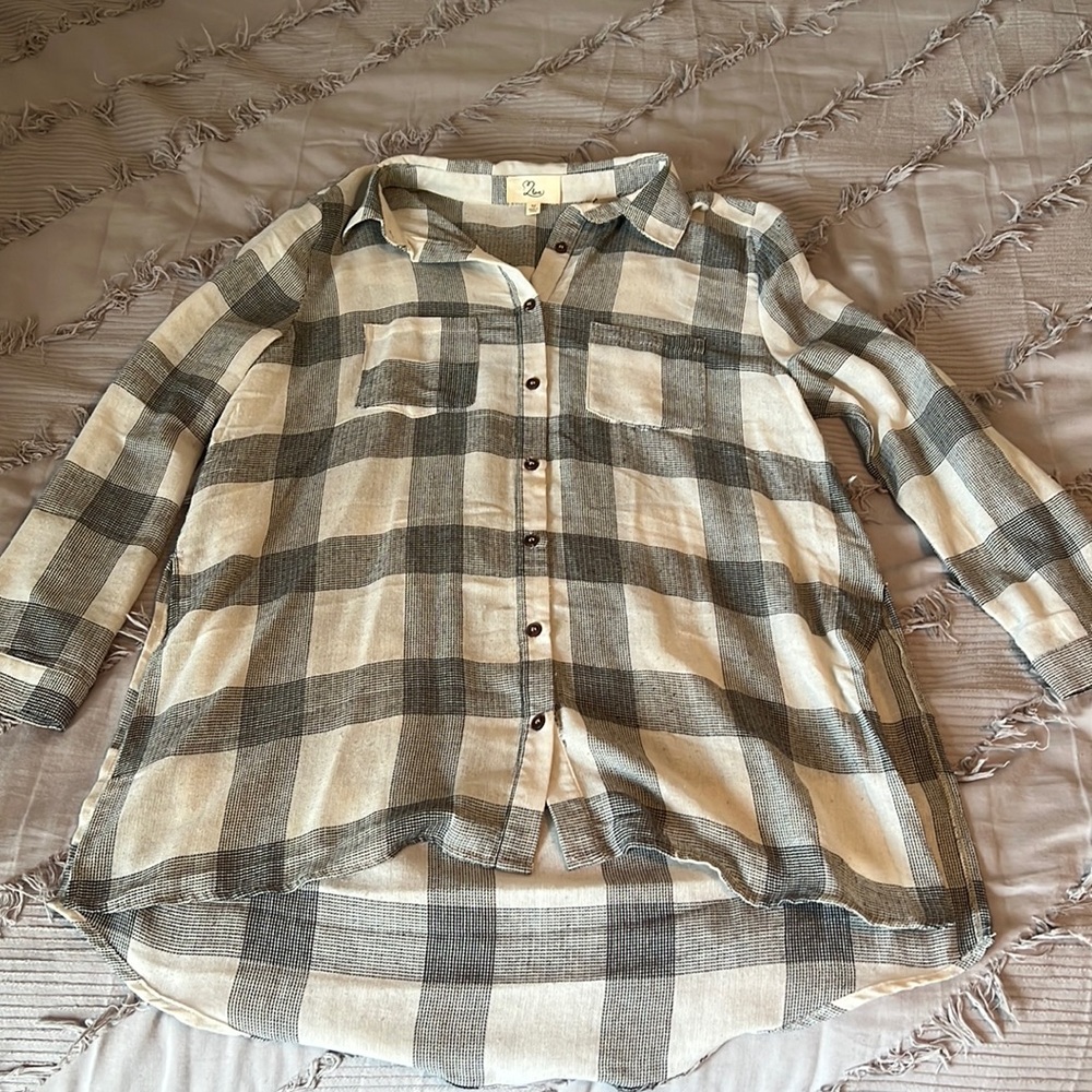 Oversized plaid shirt.